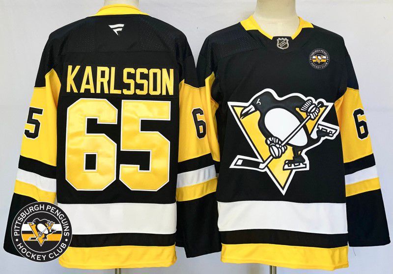 Men Pittsburgh Penguins #65 Karlsson Black Fanatics 2025 NHL Jersey style 2